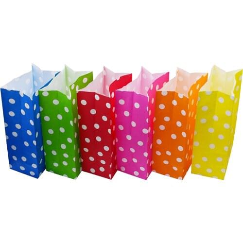 2-10pcs Colorful Dots Kraft Paper Bags Candy Treat Bag Gift Bag Wedding Gold Hot Stamping Paper Bag for Gifts Packing 13x24x8cm