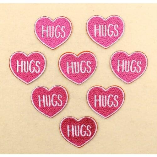 2PCS Heart Patches Hugs Iron on Letters Badges Patches Embroidery Applique for Clothing Cute Patch DIY Apparel Fabric Stickers