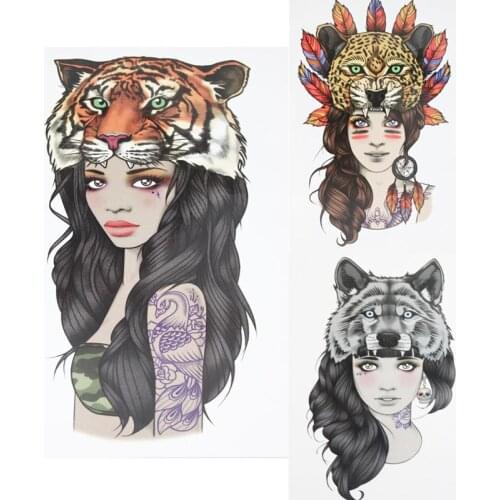 3pcs/set Waterproof Temporary Various Animal Head With Girl Makeup Body Art Tattoo Stickers