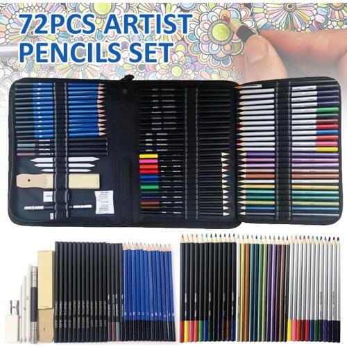72pcs Professional Artist Pencils Set Drawing Sketching Coloring Art Tools Kit School Art Class Painting Supplies