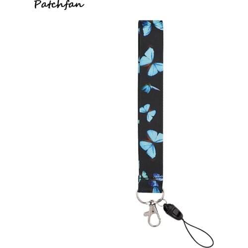 AD826 Patchfan Cartoon Butterfly Wristlet Hand Strap Neck Keychain Necklace Neck Strap Lanyard ID Badge Holder Keychain Lanyards