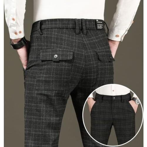 New Autumn Mens Plaid Pants Men Winter Casual Thick Suit Pants High Quality Business Trousers Mens Straight Harem Pants