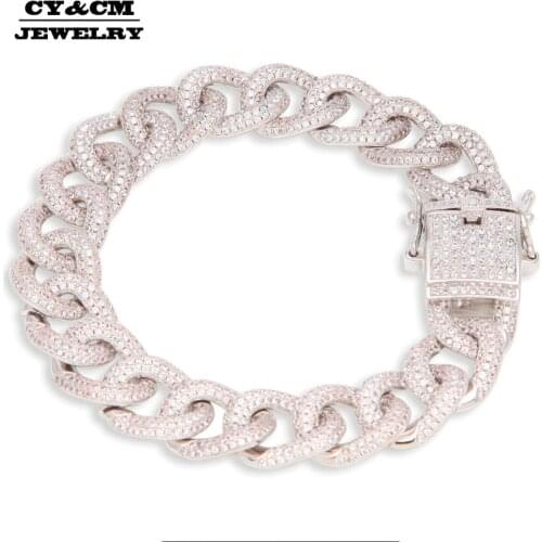CY&CM 12mm Miami Cuban Link Bracelet Iced Out Zircon Hip hop Punk Choker Chain Bling Bling Charm Men Luxury Box Clasp Jewelry 8"