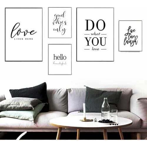 Black White Live Love Laugh Inspiring Quotes Canvas Painting Wall Art Prints Poster Wall Pictures For Home Room Decor (No Frame)