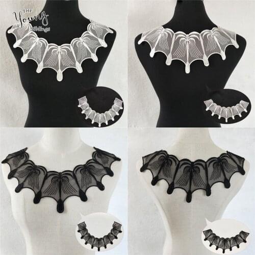 Black/white Embroidery Lace Neckline Fabric DIY Organza Front and Back Lace Collar trim Clothes dress Sewing Applique Supplies