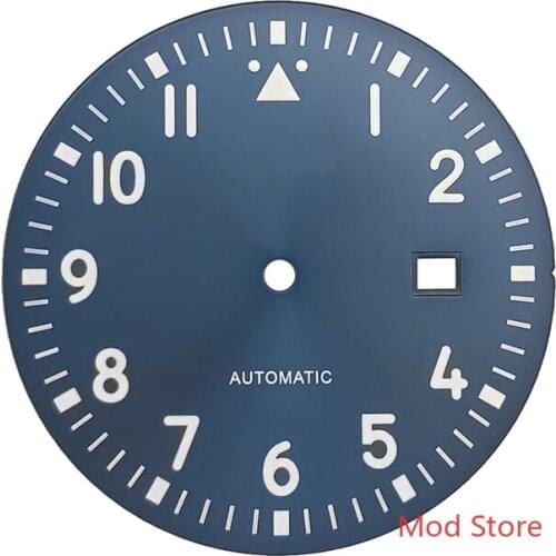 HQ 12Hours 35.5mm Black Blue Pilots Sterile Watch Dial White/Green Printing For DG2813 Miyota8215 ETA2824 Mov't Green Luminous