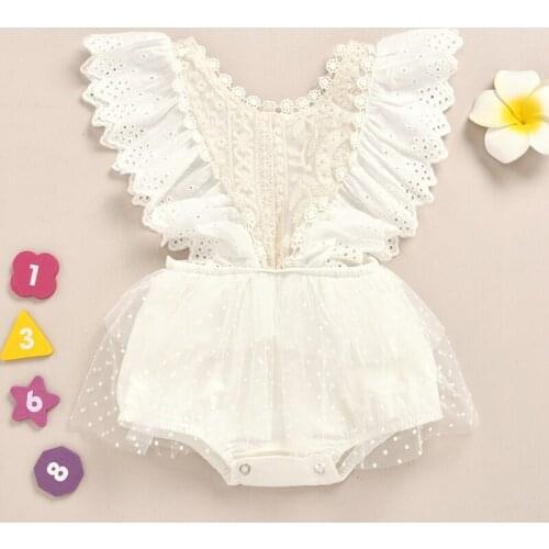 Baby Girls Christening Baptism Romper White Tutu Infant girls Kids Ruffle Bodysuit Lace Summer Newborn Baby Cotton Solid Onesies