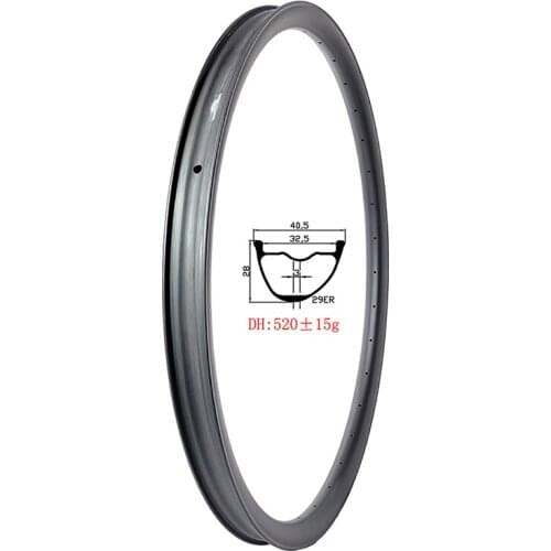 520g 29er MTB DH 40mm wide 28mm deep Hookless Asymmetric tapeless carbon rim Down Hill UD 3K 12K 29in 28H 32H 36H mountain bike