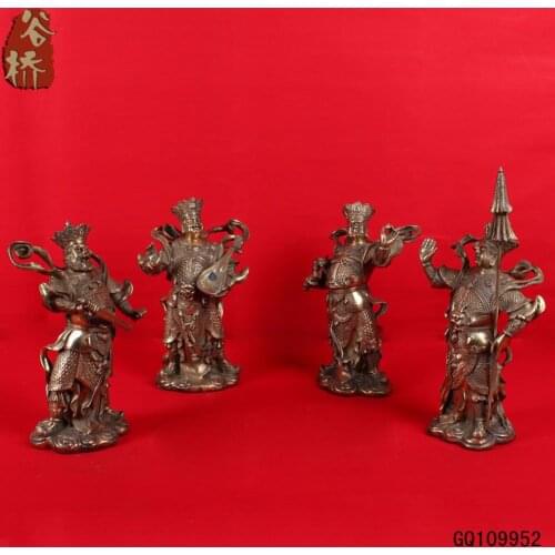 4pcs/lot Chinese Religious Exquisite Handwork Copper Four Heavenly Guardians Buddha Statue 2 Size