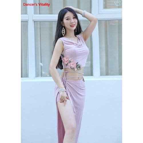 Belly Dance Suit Modal Embroidery Top Split Long Skirt Practice Clothes Oriental Dancing Set Women Performance Clothing