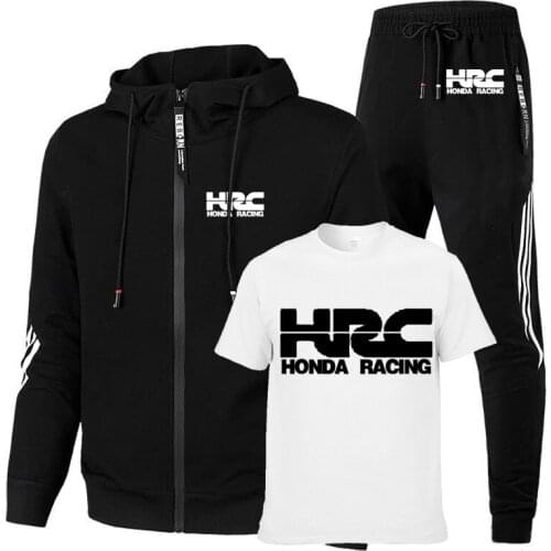 NEW Spring Autumn Mens Zip Jacket HRC race motorcycle Car Logo Printed cotton Mens jacket + sweater + pants three-piece suit
