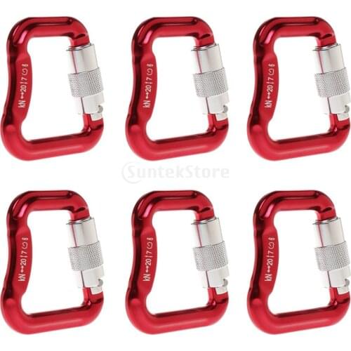 Set of 6pcs 20KN Aluminum Auto Locking Caribiners for Climbing, Paragliding and Powered Paragliding - Red