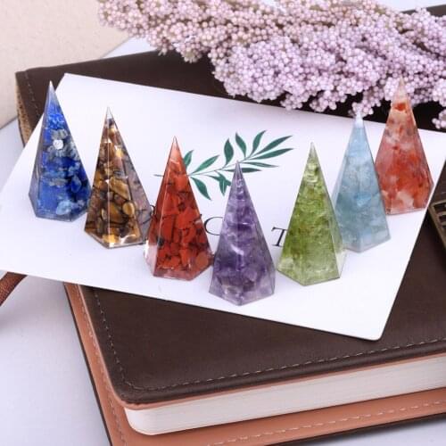 TUMBEELLUWA Natural Quartz Reiki Healing 7 Chakra Stone Hexagonal Cone Resin Ornaments For Meditation Room Decor Home Decoration