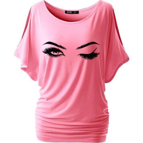 New Pretty eyelashes big eyes for Girl T Shirt Women Batwing Cotton O Neck Short Sleeve Summer Tops Casual Tshirt Plus Size