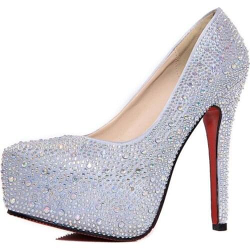 New Rhinestone High Heels Waterproof Platform Super High Heel Wedding Shoes