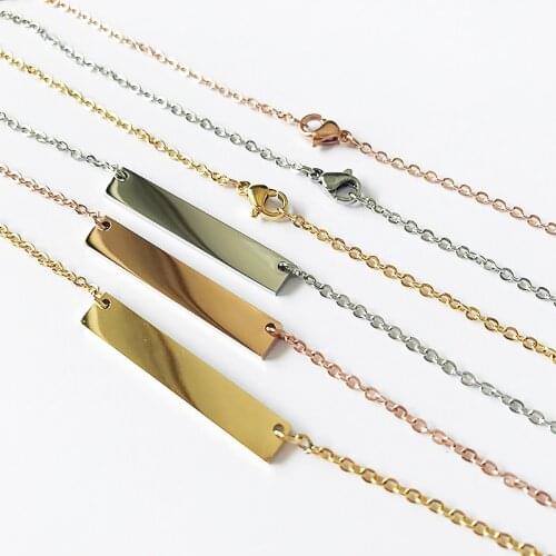 3pcs/lot Blank Bar Pendant Necklace with Mirror Polishing Gold Tone Rose Gold Tone Original Steel Color Jewelry