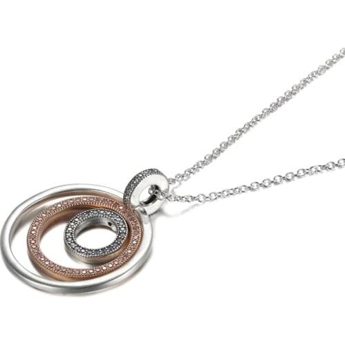 S925 Necklace For Women Two-Tone Circles Pendant Necklace Girl Fashhion Choker fit Lady Jewelry