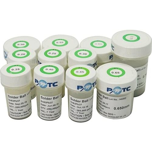 PMTC 0.2mm 0.25 0.3 0.35 0.4 0.45 0.5 0.55 0.6 0.65mm Leaded Solder Balls 250k For Bga Rework Reballing Solder Ball