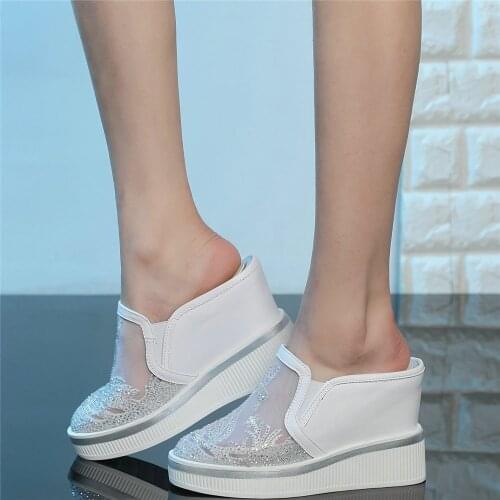 Women Slip On Genuine Leather Wedges High Heel Gladiator Sandals Female Summer Round Toe Platform Fashion Sneakers Casual Shoes