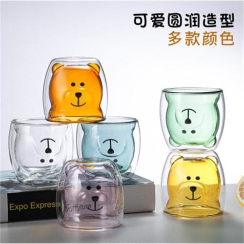 250ml Glass Mugs Cute Bear Cat Animal Double Wall Glass Mug Double-layer Glass Milk Mug Coffee Cup Christmas Gift