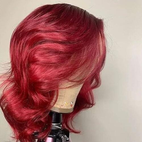 Light Burgundy Body Wave Bob Lace Front Human Hair Wigs With Baby Hair Glueless Free Part Lace Wigs Preplucked For Women