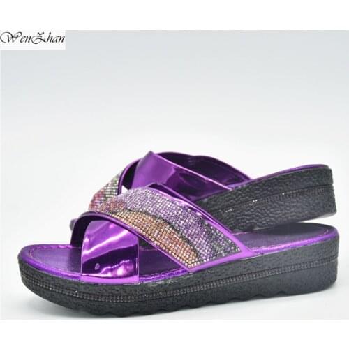 Newest African style ladys Shoes Mama Sandals Soft heels Italian Party Pumps Purple colors 37-42 D14-9