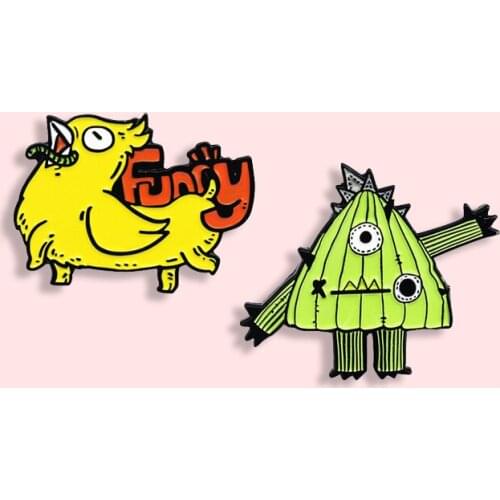 Unique Strange Four-legged Rooster Badge Creative Cartoon Green Bamboo Shoots Metal Enamel Brooch Fun Lapel Backpack Jewelry