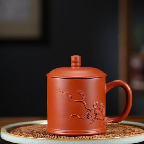 High-end yixing purple sand box set gift tea set undressed ore zhu mud purple cover cup tea office cup by hand