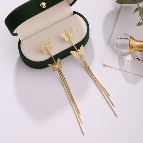 YAOLOGE Golden Romantic Sweet Double Butterfly Earrings Elegant 2020 Tassel Pendant Earrings Long Jewelry Accessories Women