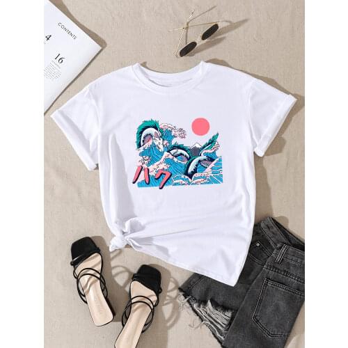 Japanese Cartoon Spirited Away Printing Women t Shirts Summer Loose Tops Casual Style Loose t Shirt Fashion Female Tee-Shirts