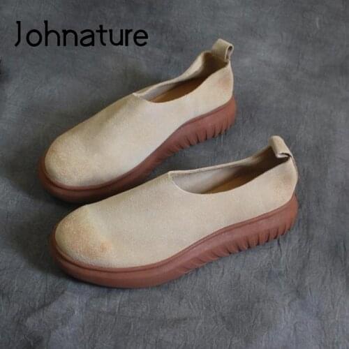 Johnature Retro Pumps Women Shoes Genuine Leather 2020 New Spring/Autumn Vintage Casual Handmade Concise Leisure Ladies Shoes