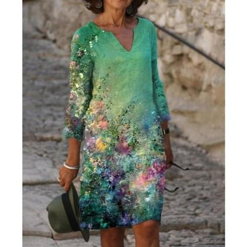 Women Casual Vintage Short Sleeve Dress Summer Loose All Kinds Of Floral Print Beach Dress Elegant V Neck Party Dress Vestido