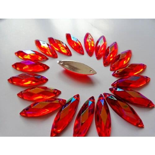 100pcs 26*8mm Navette shape flatback red Crystals sew on Rhinestones Accessories For Hand Sewing gem stone