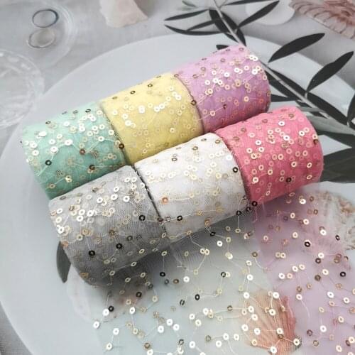 6cm 10yards Tulle Ribbon Paillette Sequins Mesh DIY Gauze Tutu Skirt Bow Poms Wedding Birthday Decor Supply