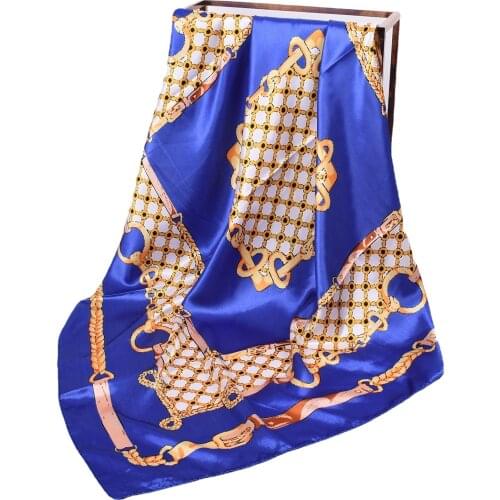 AMYO Fashion Square Scarf Geometric Patterns Silk Satin Muslim Hijab Women Summer Headscarf Accessory 90*90CM