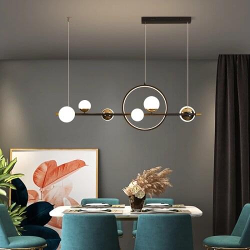 Black LED Chandelier Glass Ball Modern Long Pendant Lamp For Dining Room Bar Restaurant Coffee Shop Office Hanging Light