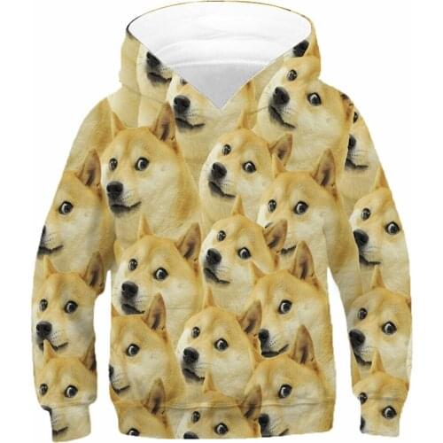 Kids Hoodies Boys Girls Animal Funny Pet Pug Doge Head Shiba Inu Husky Print Hooded Sweatshirts Children Casual Pullover Clothes