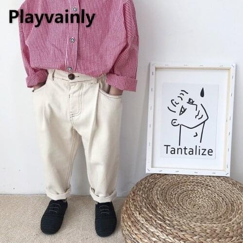 2021 Korean Style New Autumn Boys Jeans Elastic Waist Loose Haren Fold Denim Pants Casual Pocket Trousers Kids Clothes E543