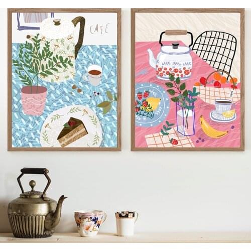 Coffee Vegetables Fruits Cute Illustrations Posters Scandinavian Prints Kitchen Wall Decor Plant Dessert Picture Canvas Painting