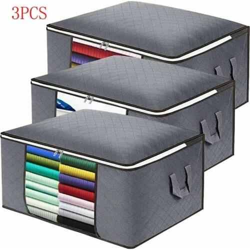 3Pcs Set Foldable Comforter Clothing Storage Bag Household Clothing Storage Box Dustproof Quilt Storage Wardrobe Organizer