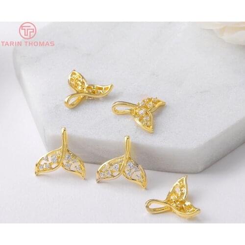 4PCS 16x17MM Hole 2MM 24K Gold Color Brass with Zircon Dolphin Tai Pendants Charms High Quality Diy Jewelry Findings Accessories