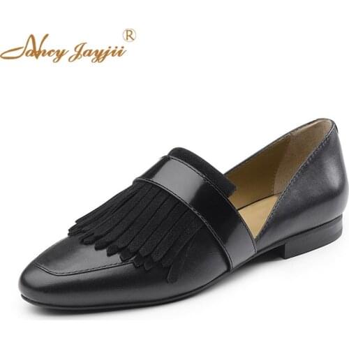 Women Ladies Flats Female Shoes Black Solid Slip-On Sewing Round Toe Casual Fashion Leisure Mature Nancyjayjii 2019 Fringe