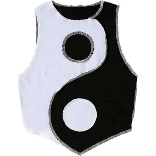 Womens Yin Yang Tank Tops, Casual Summer Sleeveless Crew Neck Color Block Tee Shirts Daily Wear 2021