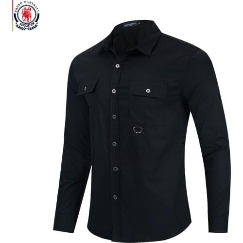 FREDD MARSHALL 2020 New Fashion Mens Classic Work Shirt 100% Cotton Long Sleeve Pocket Shirt Regular Fit Button Down Shirt 237