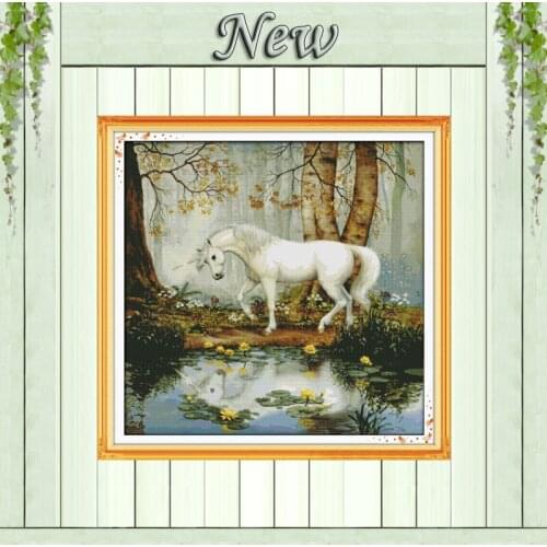 White horse,Pattern print on the canvas DMC 11CT 14CT Cross Stitch kits,needlework Sets all embroidery,Unicorn garden Home Decor