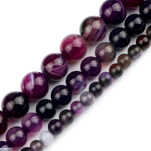 Wholesale 4 6 8MM Purple Striped Agate Natural Stone Charm Onyx Round Loose Beads For DIY Bracelet Necklace Jewelry Gift couples