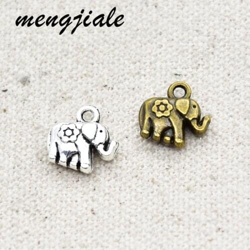 18Pcs Antique Tibetan Silver Tone Double sided Small Elephant Charms Animal Theme 12*12mm