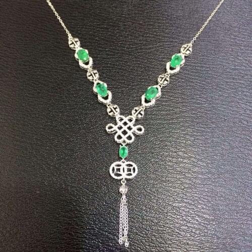 Natural green merald tourmaline Necklace natural gemstone Pendant Necklace S925 silver trendy Chinese knot women party Jewelry