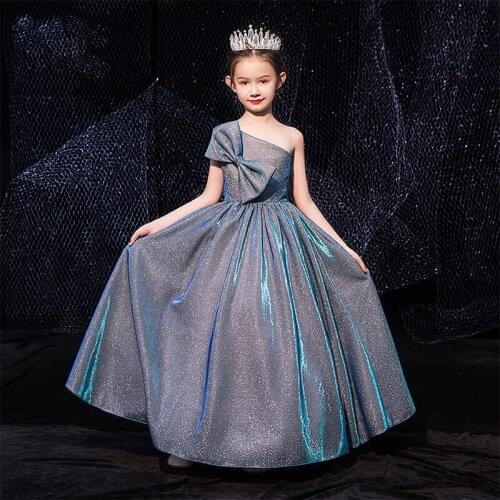 Fashion Unique Symphony One Shoulder Baby Communion Dresses Bow Piano Costumes Children Catwalk Gown Robe Evening Dress Vestidos