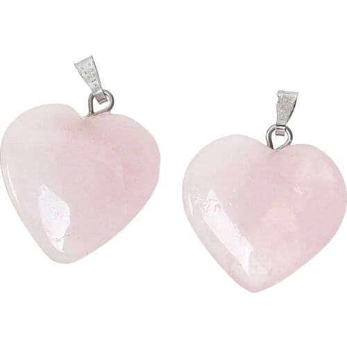 Doreen Box (Grade B) Rose Quartz (Natural) Pendants Heart Pink for DIY Necklace Jewelry Making for Women 29mm x20mm, 1 Piece